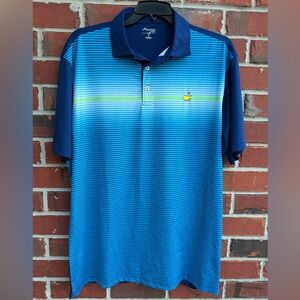 MASTERS TECH Mens Size XL Performance Blue Striped Wicking Golf Polo Shirt T6